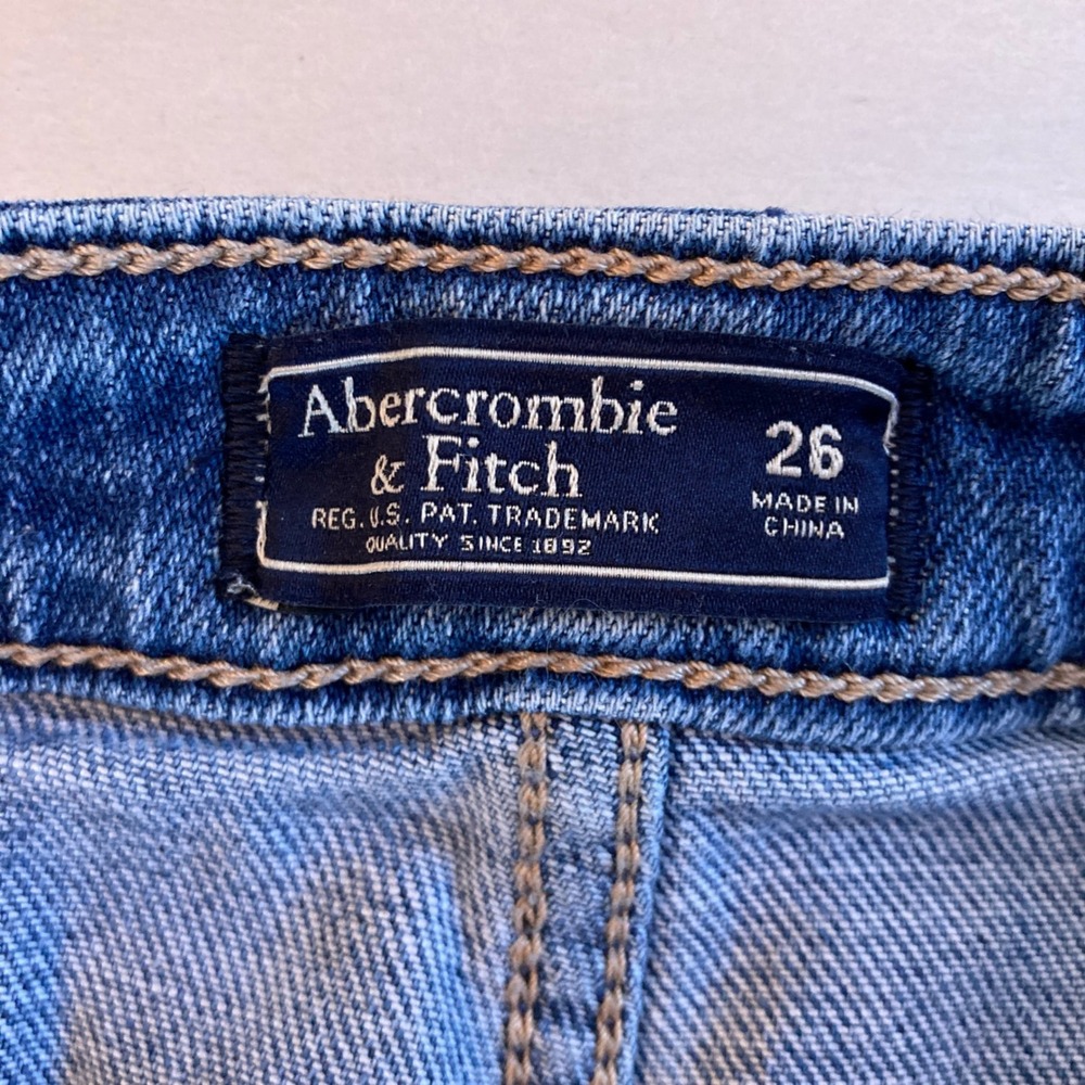 Abercrombie & Fitch Blue Denim Button Front Cotton Midi Skirt Raw Hem (Size 26) - Picture 6 of 10